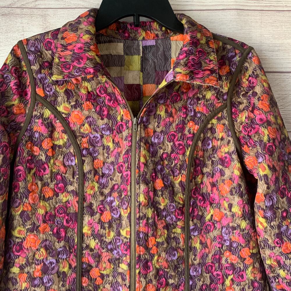 Reversible Multicolor Full Zip Jacket Patchwork Colorblock Quilt and Floral Side - Picture 7 of 16
